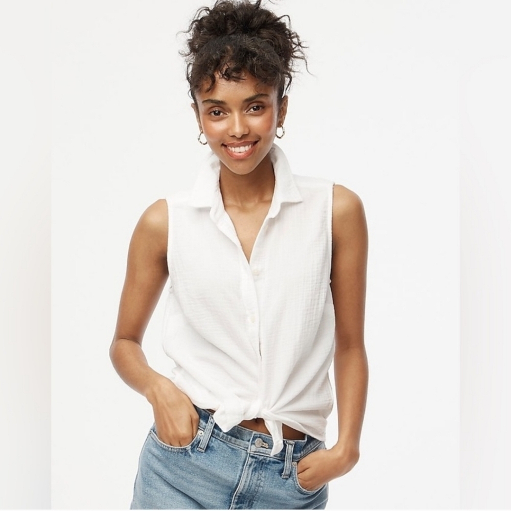 J. Crew Factory White Button Down Shirt with Tie Front
